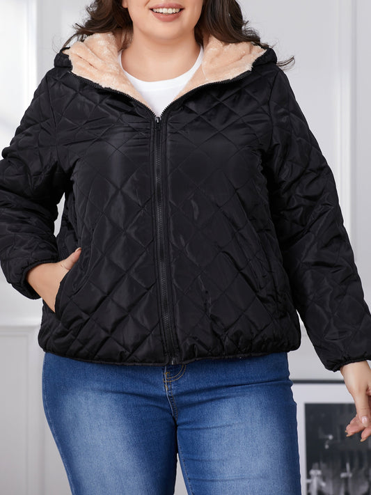 Stijlvolle plus size gewatteerde jas met capuchon - warm en elegant voor de winter afbeelding 1