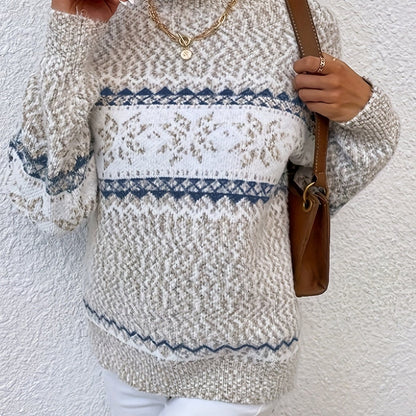 Lange mouwen pullover met sneeuwvlokpatroon voor dames | Gezellige en stijlvolle herfst- en winterlook | Hoogwaardige katoenmix afbeelding 12