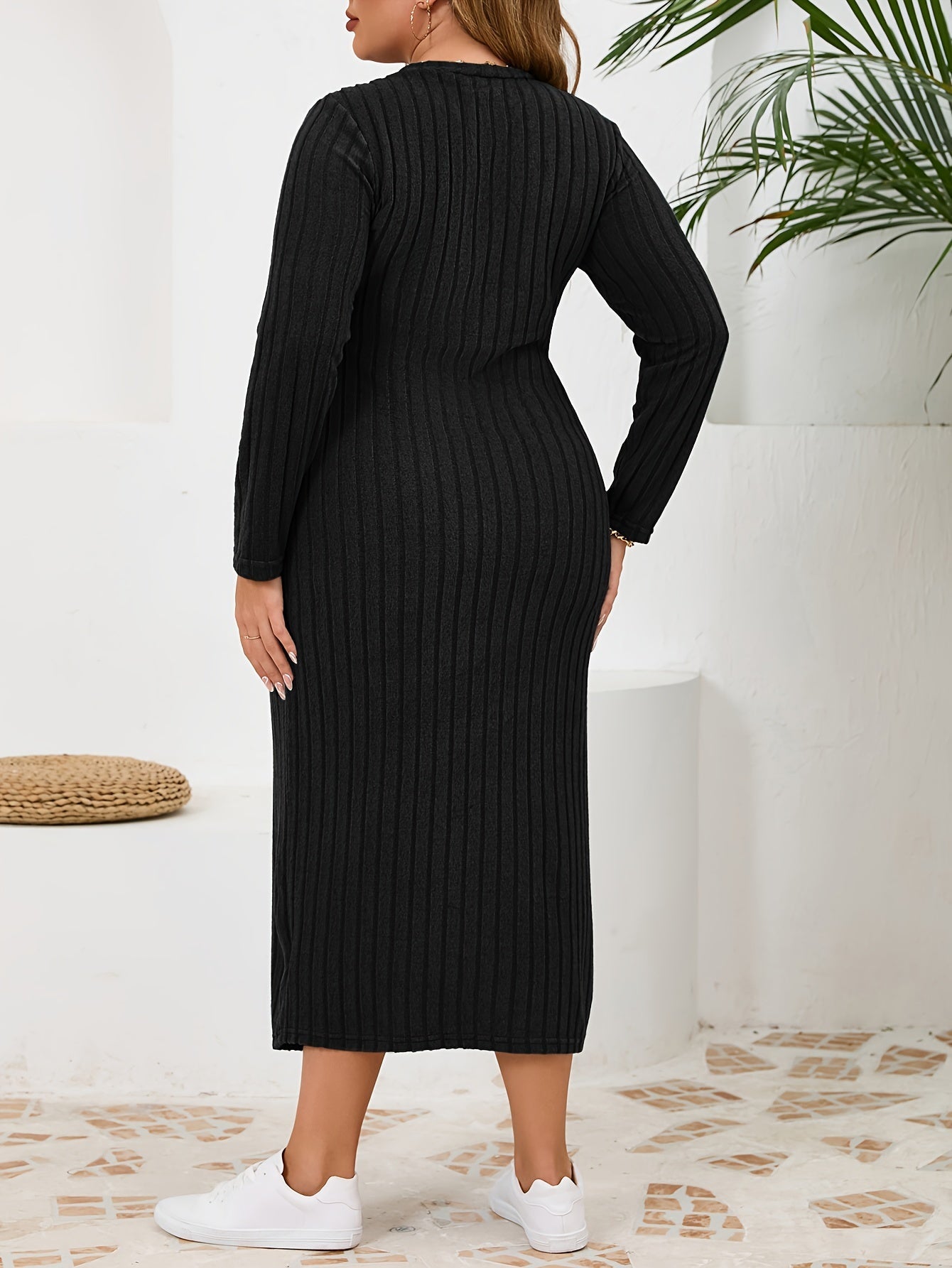 Comfortabele plus-size gebreide bodycon jurk voor elke gelegenheid afbeelding 1