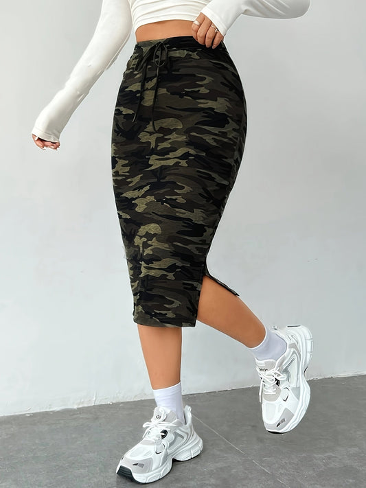 Camouflage Krijtstreep Rok met Split: Trendy & Comfortabel voor de Zomer afbeelding 1