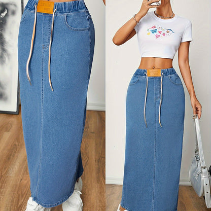 Blauwe maxi denim rok met split - Comfortabel en stijlvol voor elk seizoen afbeelding 8