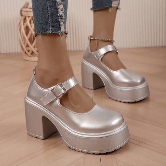 Moderne metallic zilveren platformpumps - comfortabel en stijlvol afbeelding 1