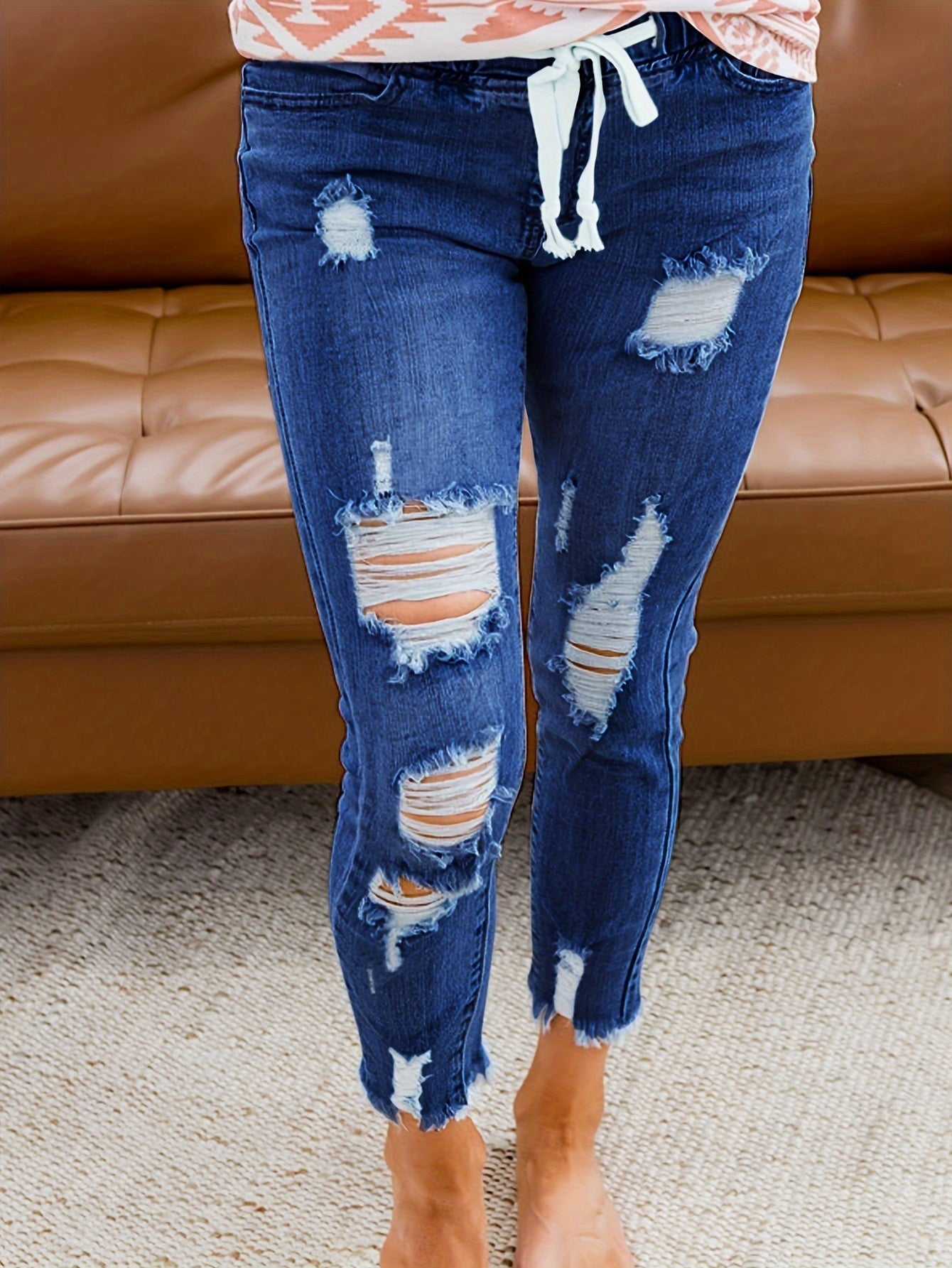 Slim fit hoge taille dames jeans in elastische denim - comfortabel en stijlvol afbeelding 4