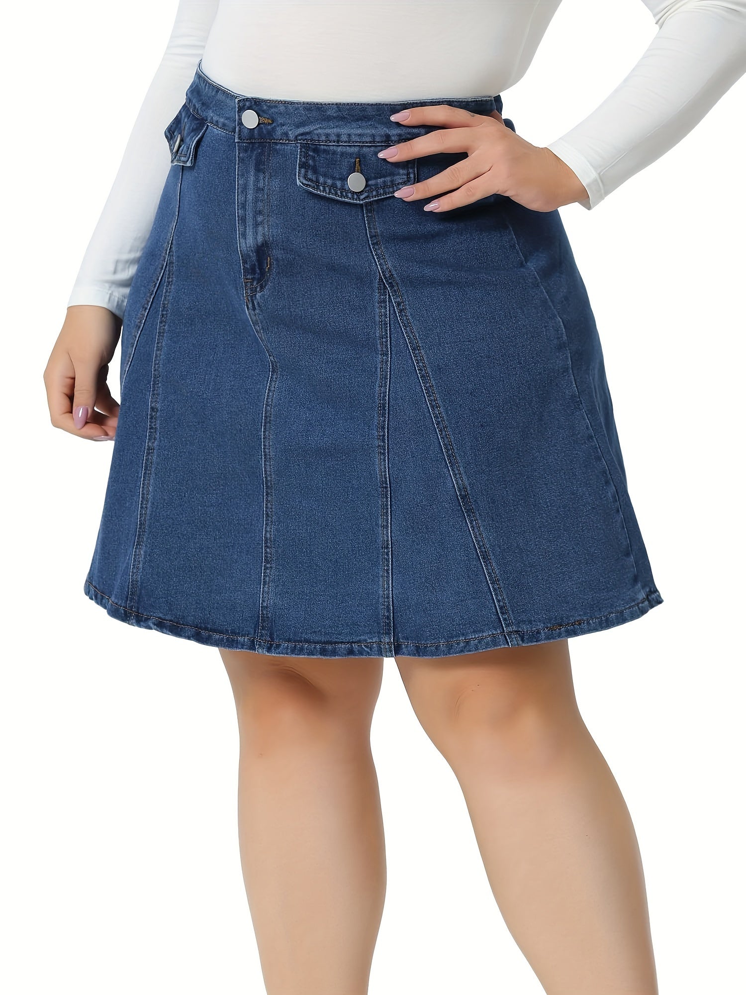 Plus size denim rok met knoopaccenten en faux zakken - Stijlvol en comfortabel voor ieder seizoen afbeelding 4