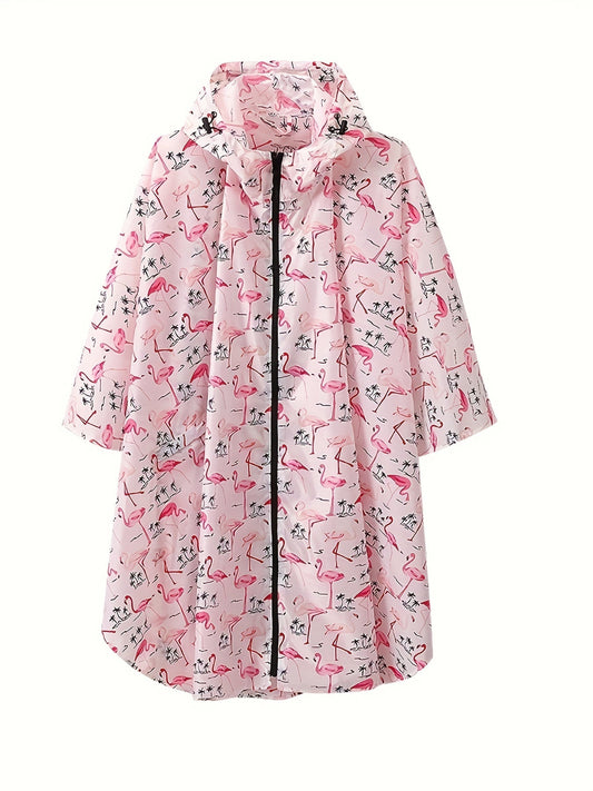 Regenponcho met Flamingoprint - Waterdichte bescherming en speelse stijl voor kinderen en volwassenen in de lente en zomer! Duurzame kwaliteit van katoenmix. Bestel nu! afbeelding 1