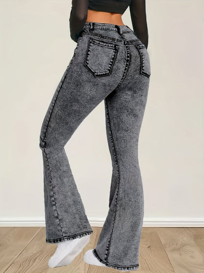 Flare jeans met hoge taille | Grijze stretch denim | Modieuze en comfortabele look | Hougesluiting | Tijdloze stijl | Premium kwaliteit afbeelding 2