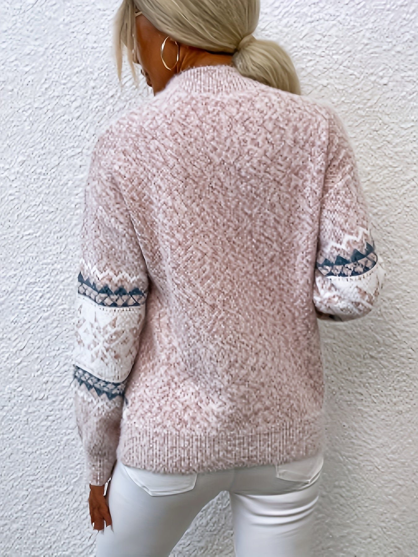 Lange mouwen pullover met sneeuwvlokpatroon voor dames | Gezellige en stijlvolle herfst- en winterlook | Hoogwaardige katoenmix afbeelding 8