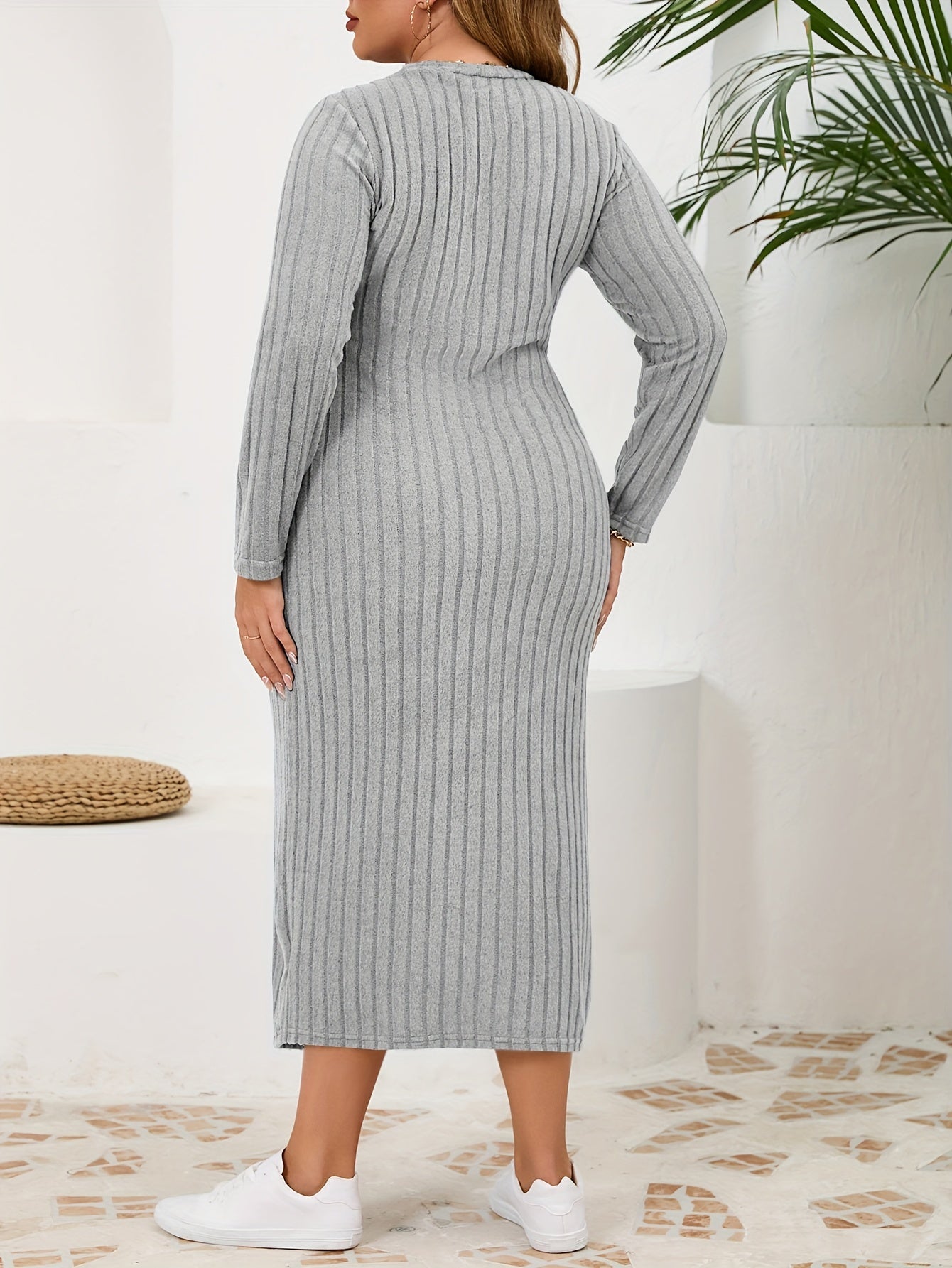 Comfortabele plus-size gebreide bodycon jurk voor elke gelegenheid afbeelding 6