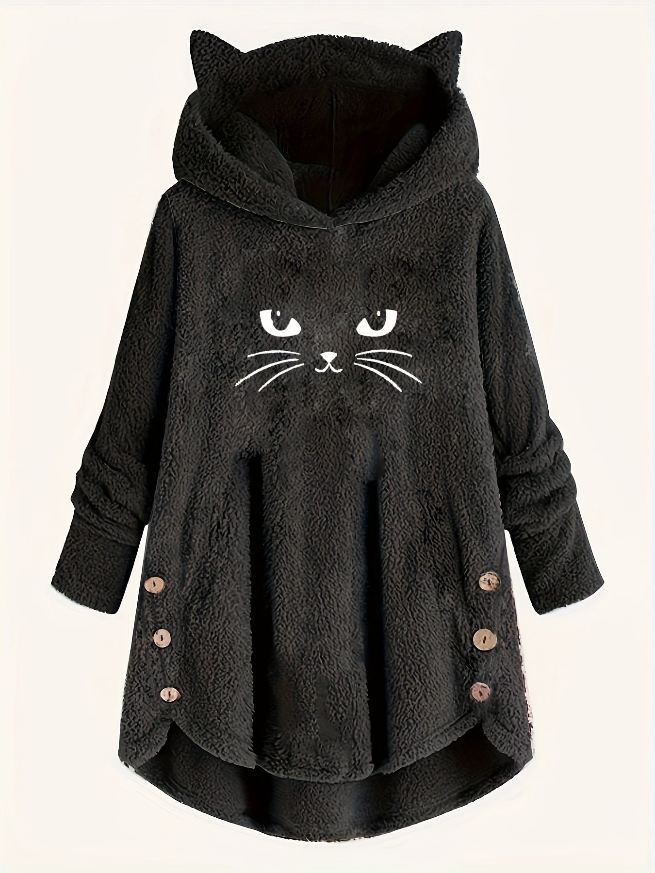 Pluche kattenprint hoodie van zachte katoenmix | Speelse stijl voor kattenliefhebbers afbeelding 1