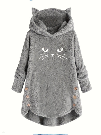 Pluche kattenprint hoodie van zachte katoenmix | Speelse stijl voor kattenliefhebbers afbeelding 2