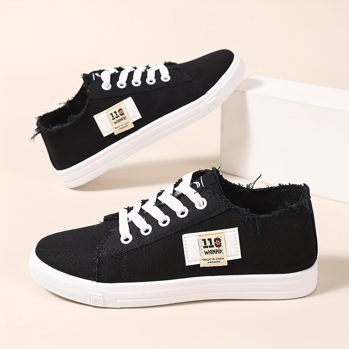 Casual canvas damessneakers, lage skateschoenen met veters afbeelding 7