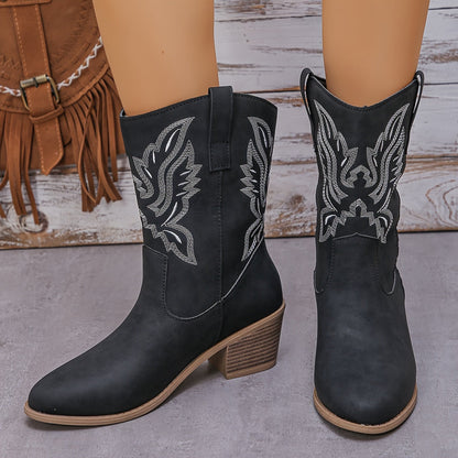 Vintage dames cowboylaarzen van hoogwaardig synthetisch leer - de perfecte mix van stijl en comfort! Shop nu en geef jouw looks een moderne western twist. afbeelding 1