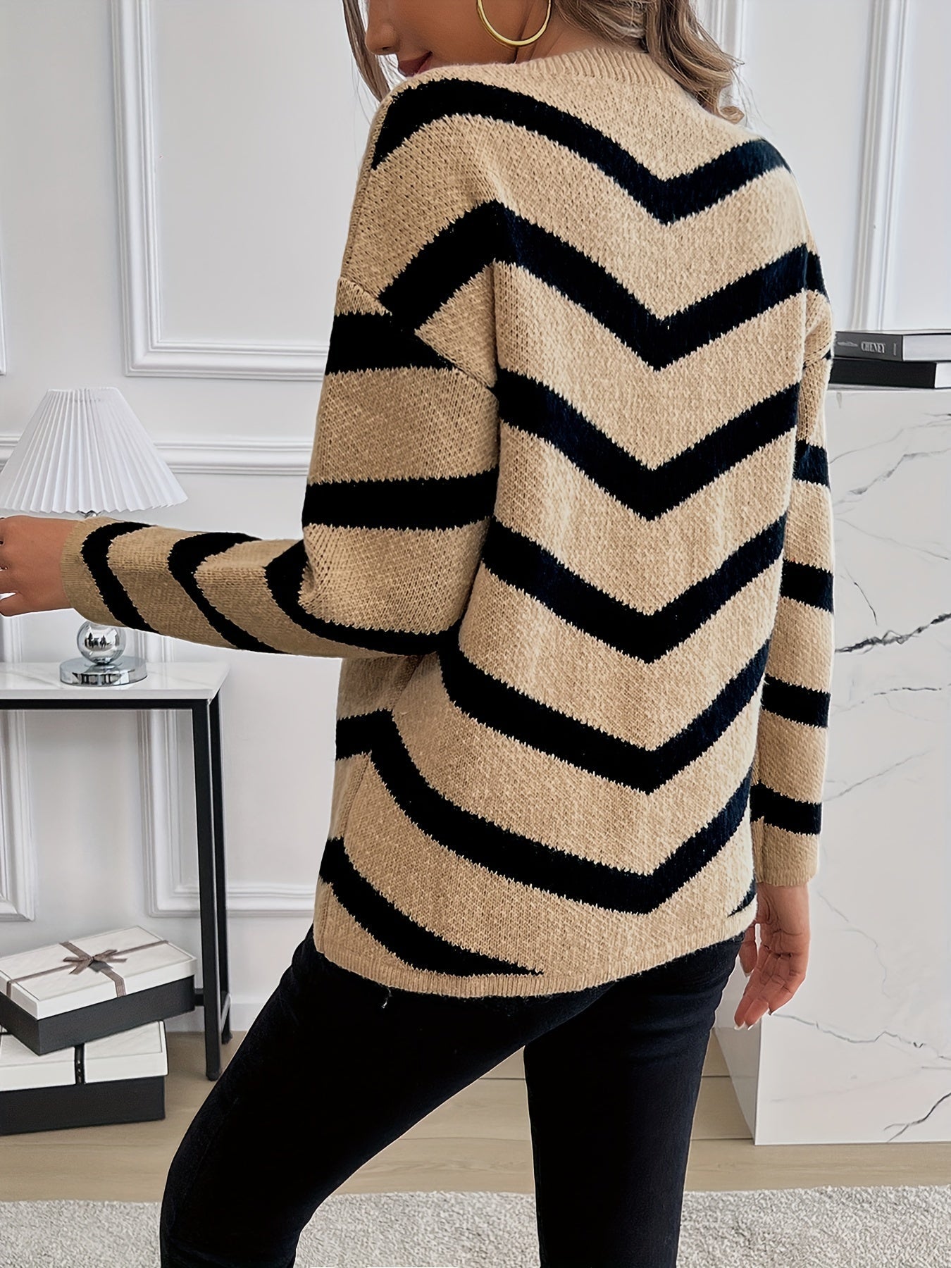 Stijlvolle Chevron Trui van Zachte Katoenmix | Perfect voor de Herfst & Winter afbeelding 2