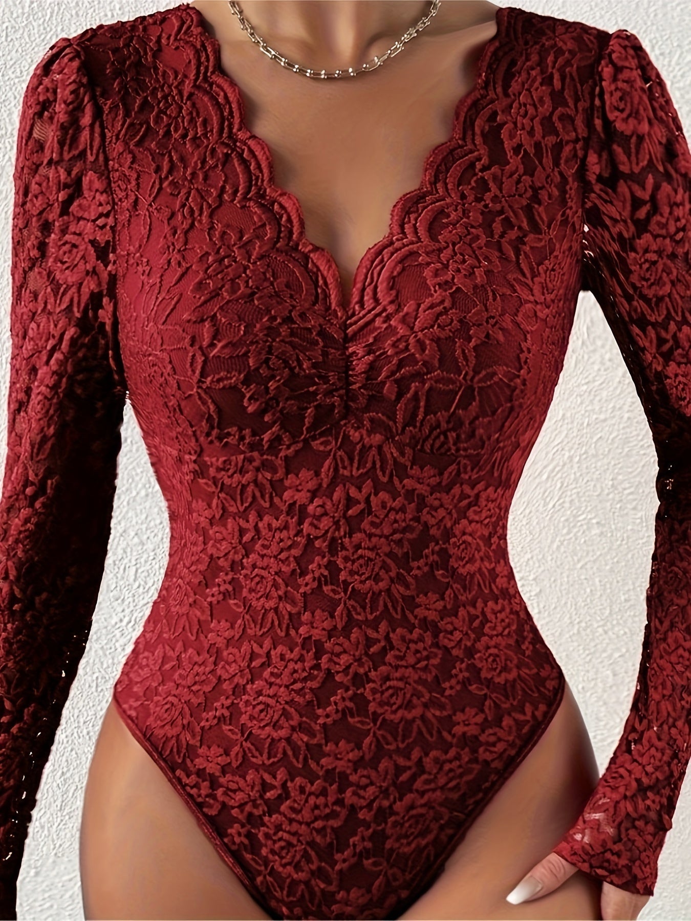 Semi-Transparante Bodysuit met Kant En Lange Mouwen - Perfectie in Elegantie en Sensualiteit afbeelding 2