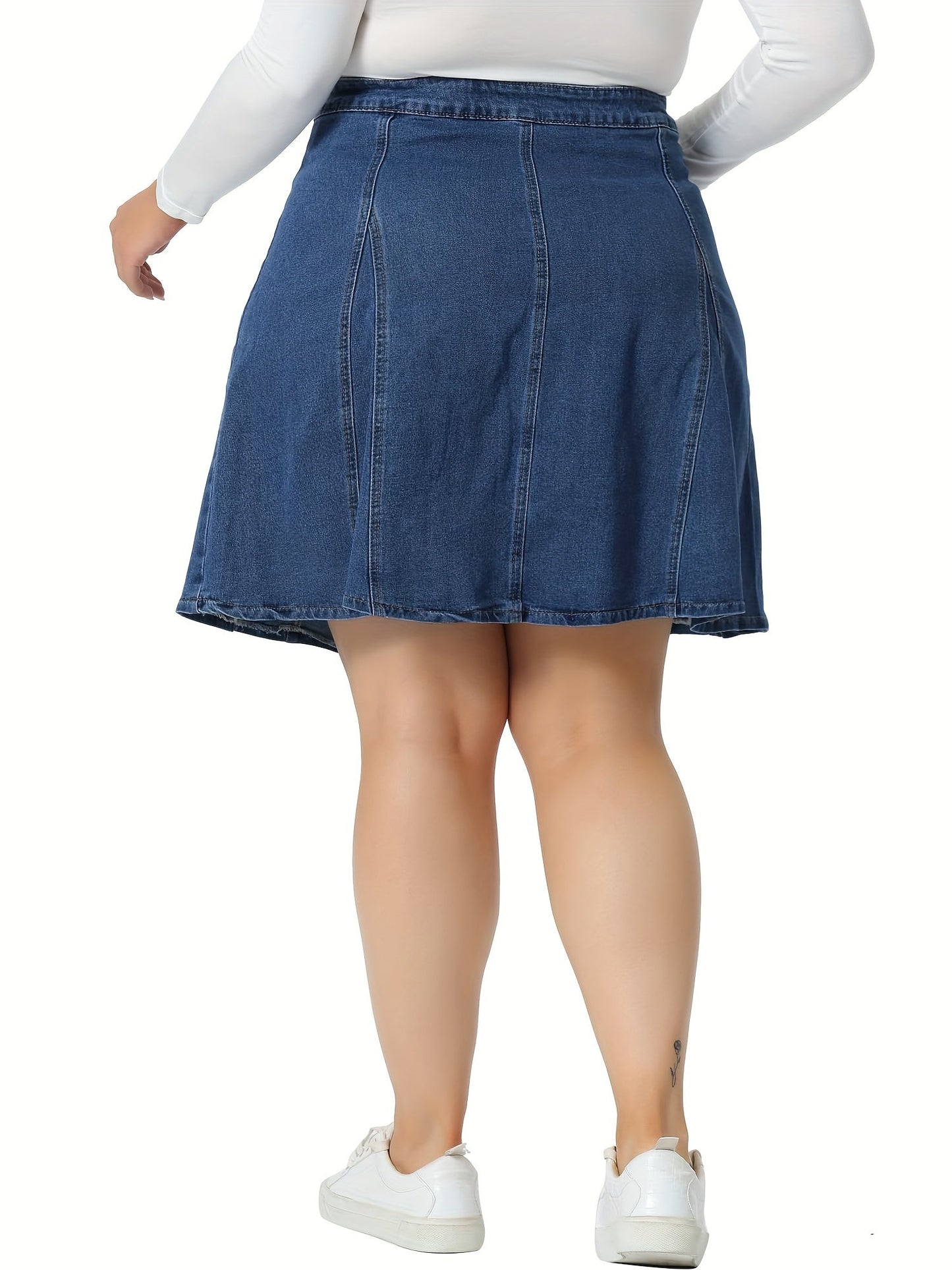 Plus size denim rok met knoopaccenten en faux zakken - Stijlvol en comfortabel voor ieder seizoen afbeelding 5