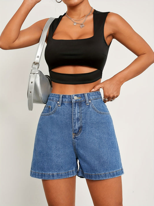 Hoge Taille Denim Shorts van Kwaliteitsmateriaal voor Zomer - Shop Nu! afbeelding 1