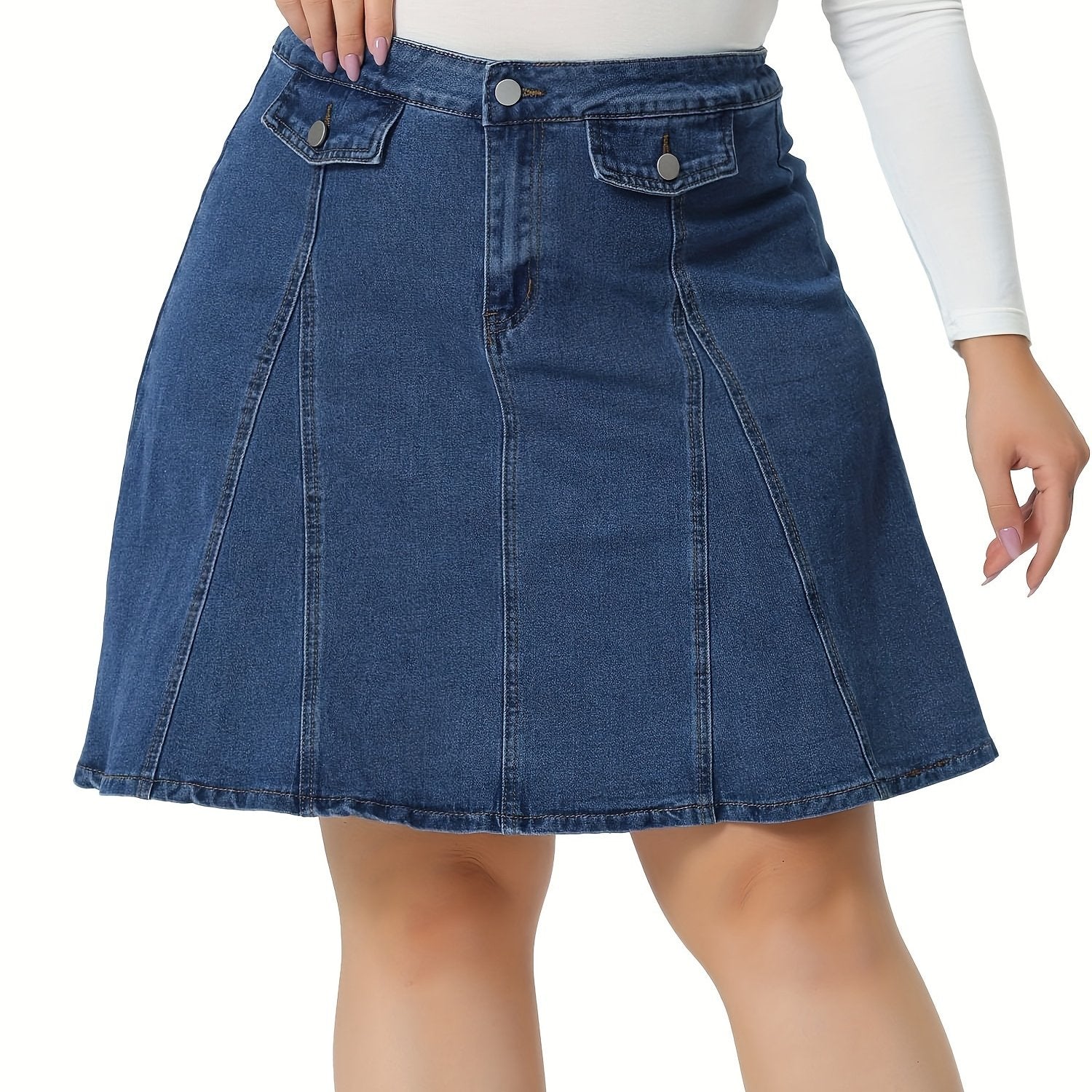 Plus size denim rok met knoopaccenten en faux zakken - Stijlvol en comfortabel voor ieder seizoen afbeelding 6