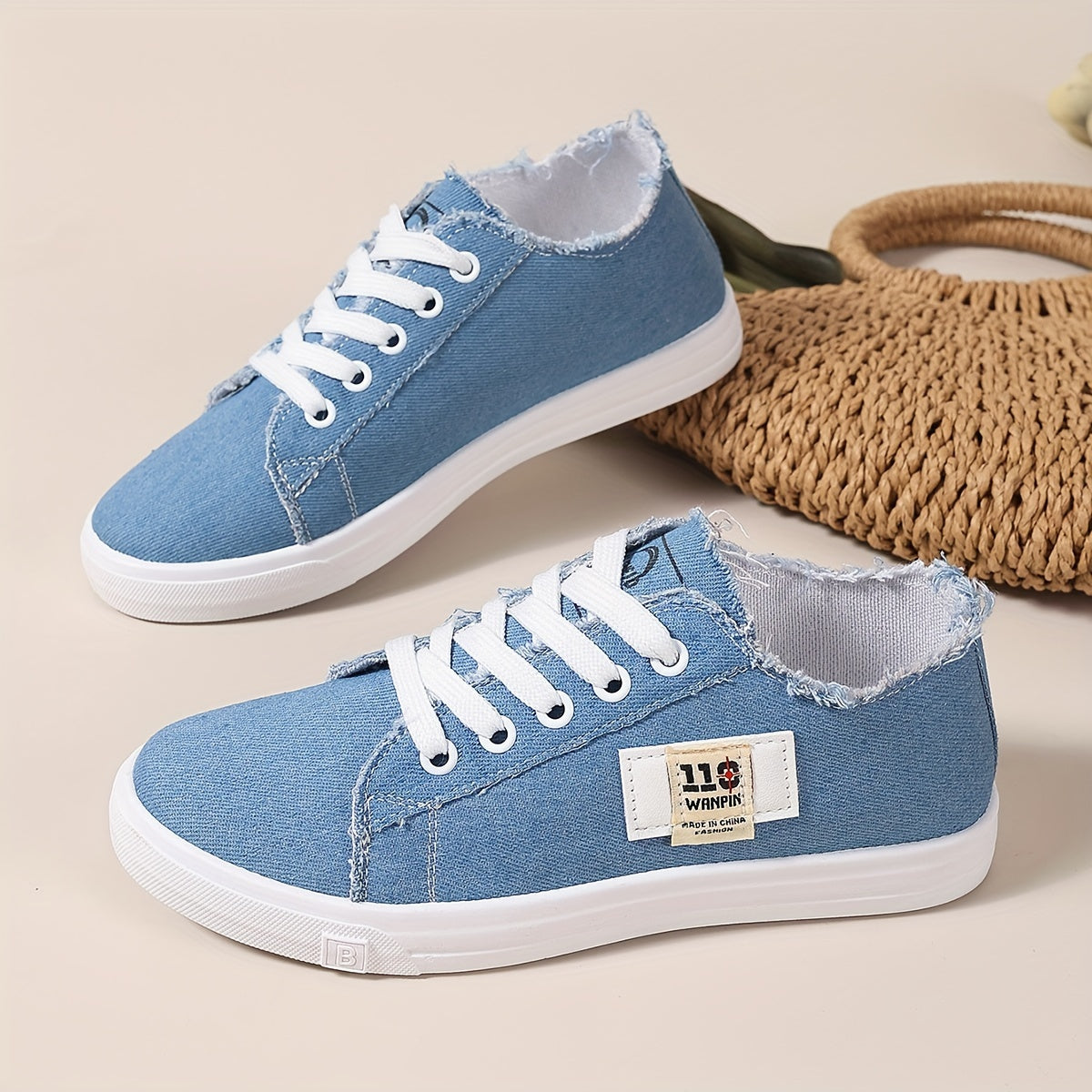 Casual canvas damessneakers, lage skateschoenen met veters afbeelding 1