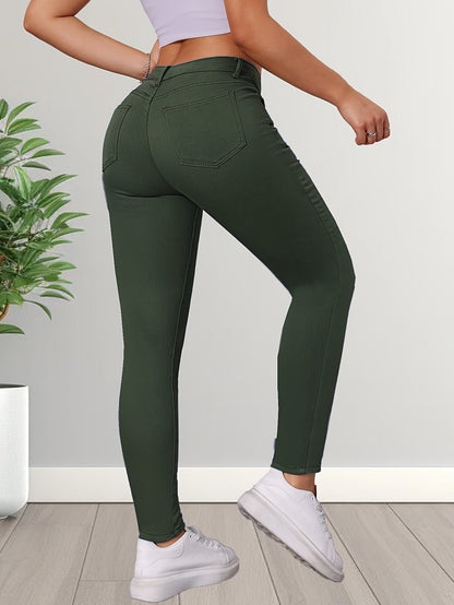 Modieuze skinny jeans in lichtgroen | Hoge taille | Comfortabele stretch stof | Ideaal voor elke gelegenheid | Katoenmix met ultiem draagcomfort | Knoopdetails | Shop nu! afbeelding 2