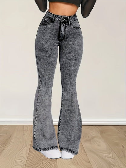 Flare jeans met hoge taille | Grijze stretch denim | Modieuze en comfortabele look | Hougesluiting | Tijdloze stijl | Premium kwaliteit afbeelding 5